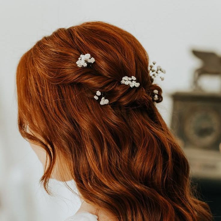 Bride With Copper Hair in Half Up Half Down Princess Hairstyle