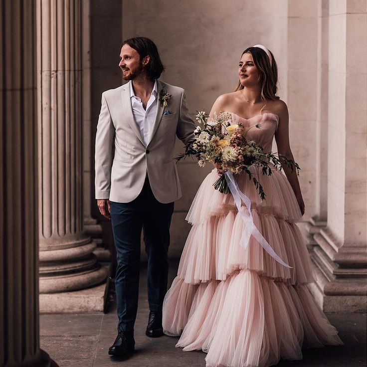 Bride in Blush Pink Wedding Dress at Pink and Neutral Wedding Colour Palette
