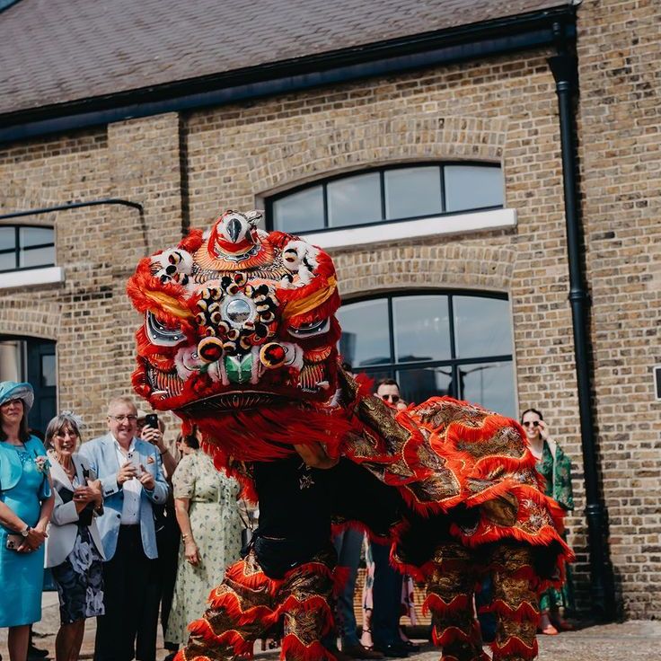 Colourful Lion Troupe Dance For Traditional Chinese Wedding