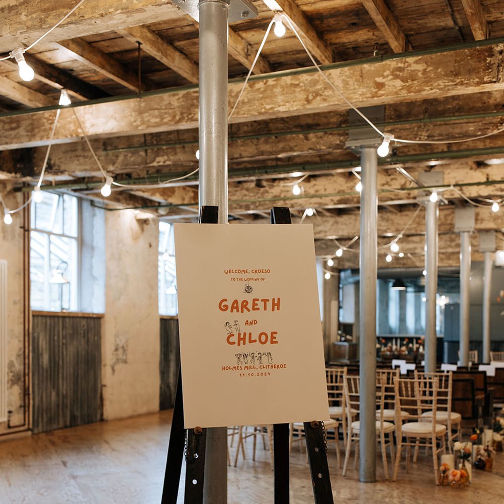 wedding-welcome-sign-at-industrial-wedding-venue