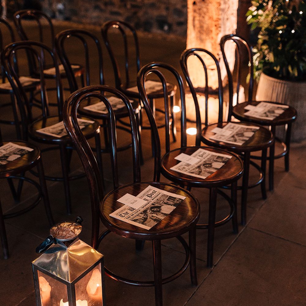 newspapers-on-chairs-for-wedding-ceremony