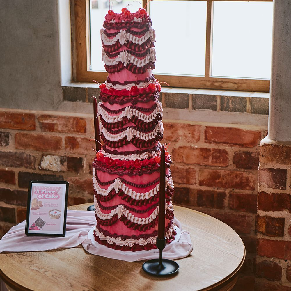 pink-red-large-tiered-retro-wedding-cake-with-cherries