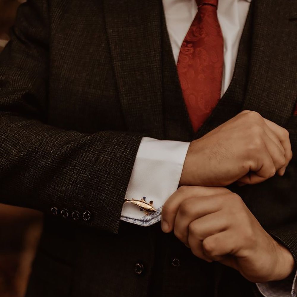 Gold koi fish cufflinks for groom