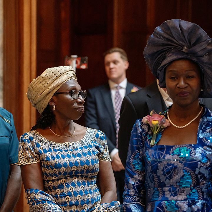 wedding-guests-wearing-traditional-blue