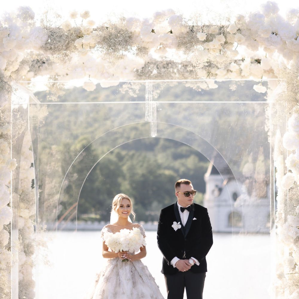 bride-wearing-beaded-wedding-dress-with-groom-at-aisle