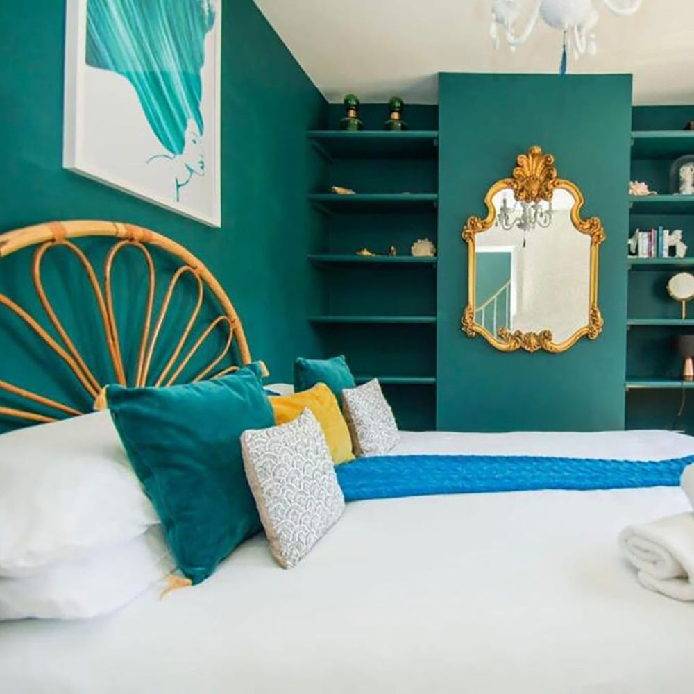 Bedroom at mermaid themed townhouse for hen parties in Brighton