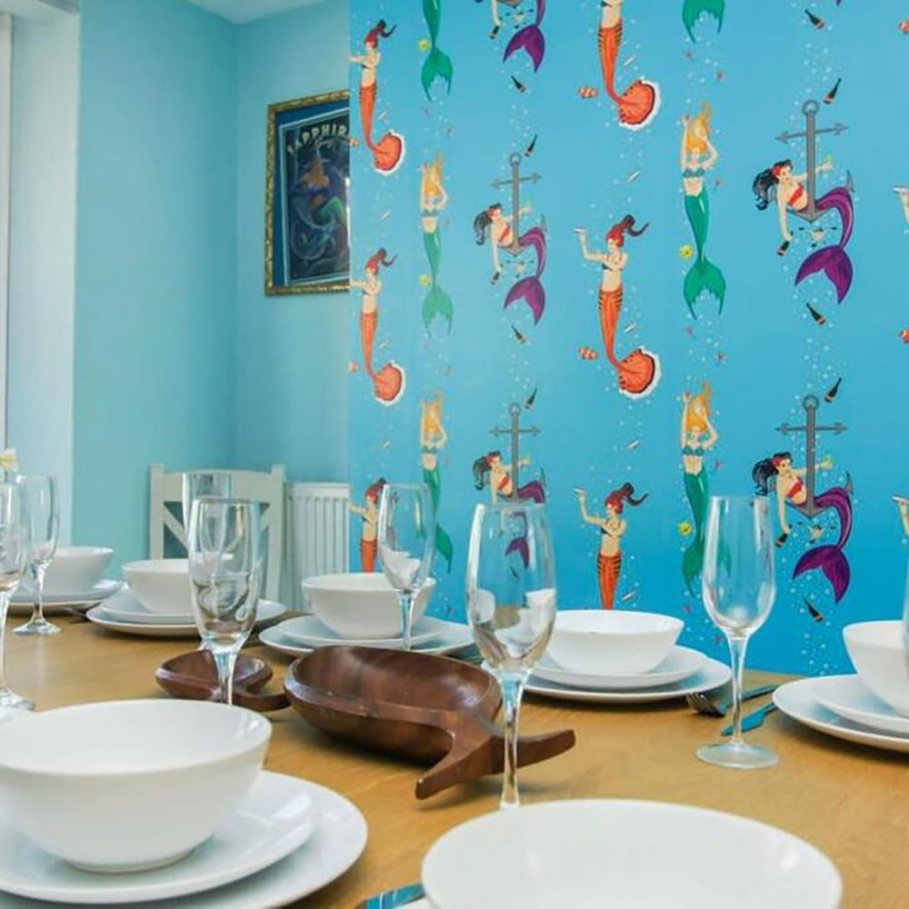 Dining table at mermaid themed townhouse for hen parties in Brighton