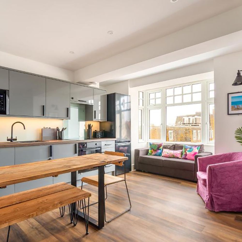 Pierview Pad Attic hen party apartment in Brighton kitchen area