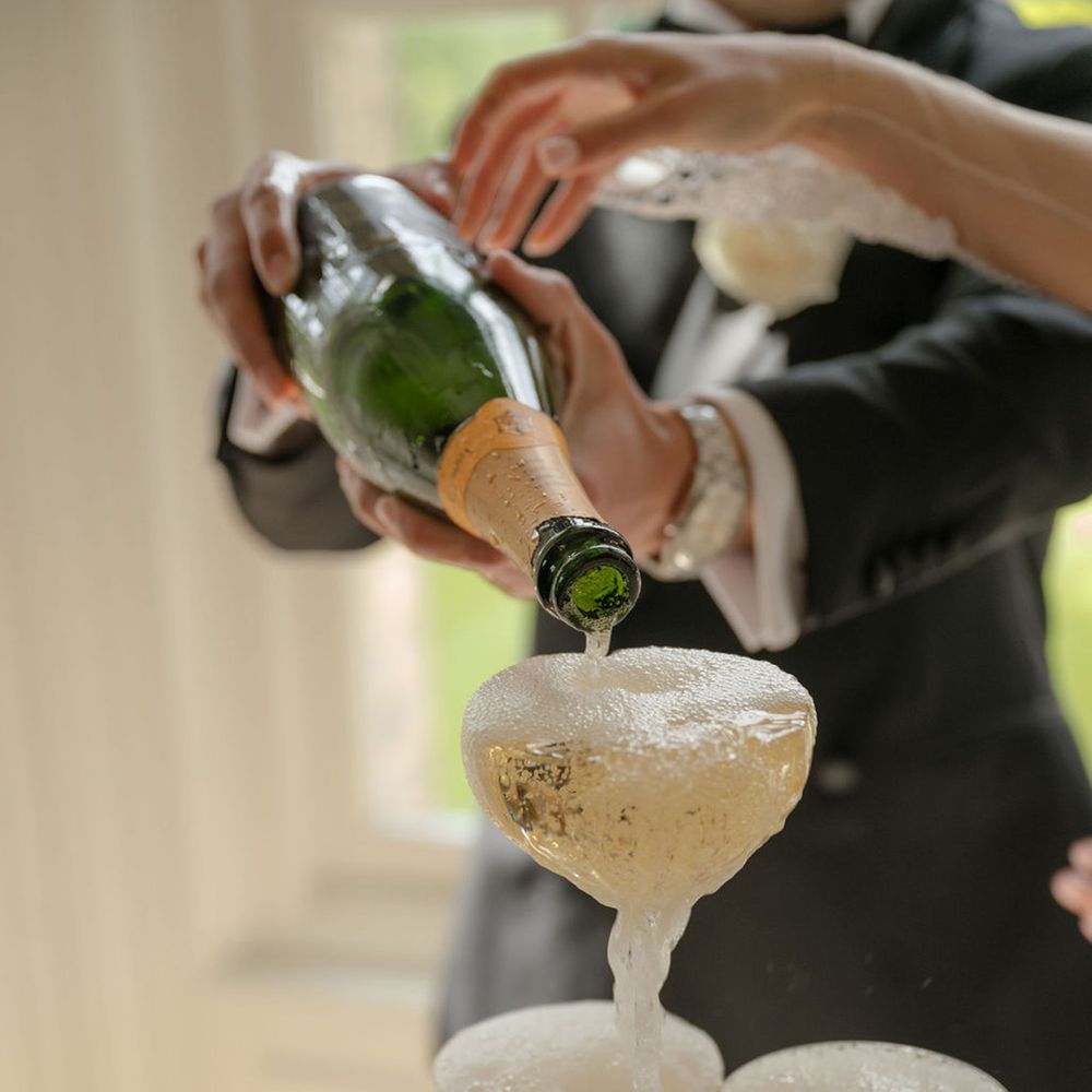 Champagne tower wedding decor 