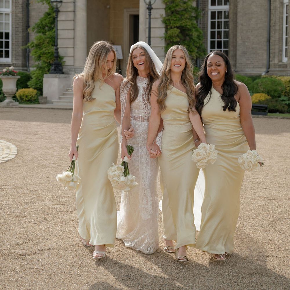 one-shoulder-yellow-bridesmaid-dresses