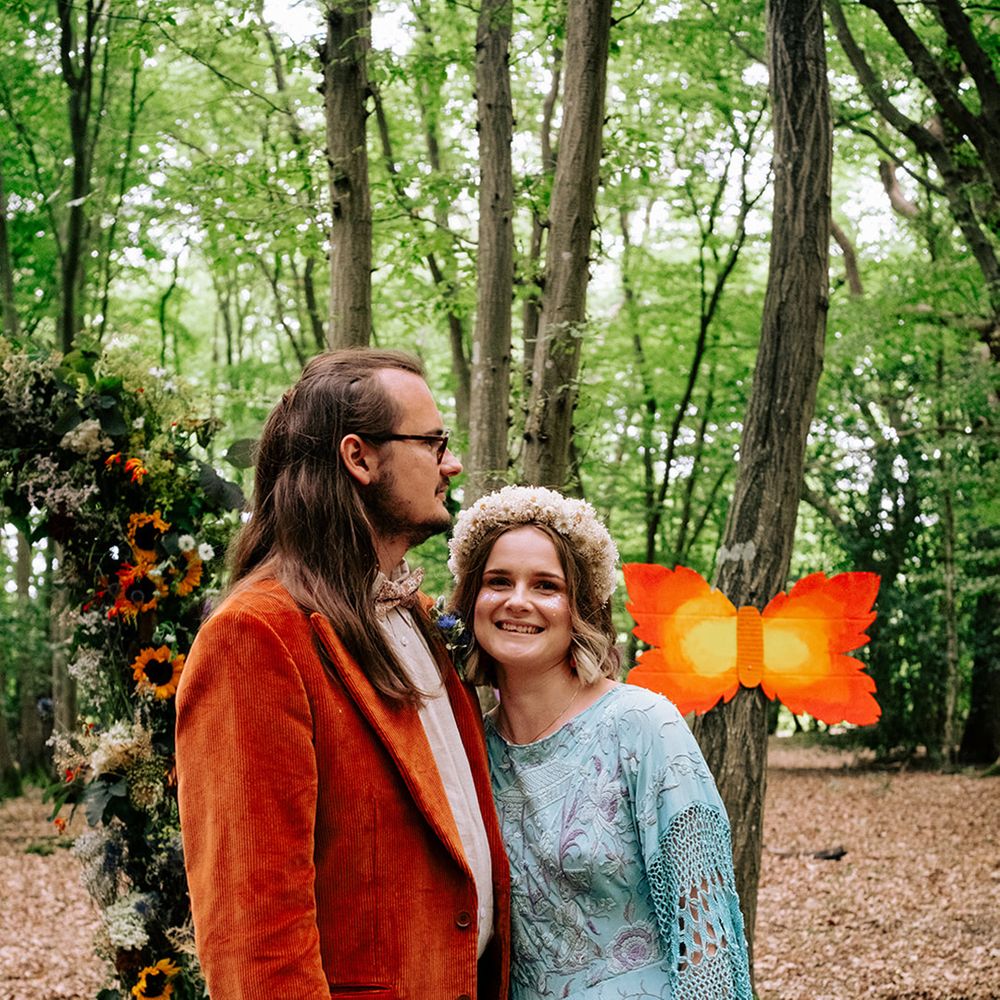 groom-wears-orange-velvet-wedding-suit