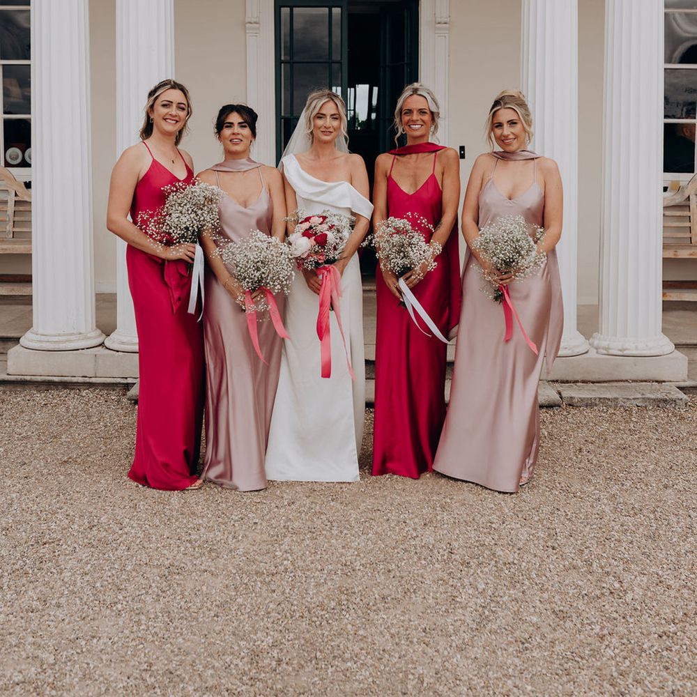 pink-and-dark-pink-satin-bridesmaid-dresses