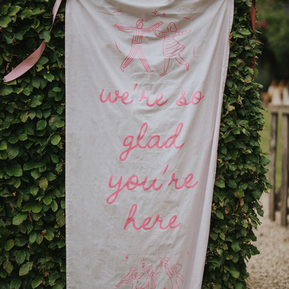 pink-fabric-wedding-welcome-signage