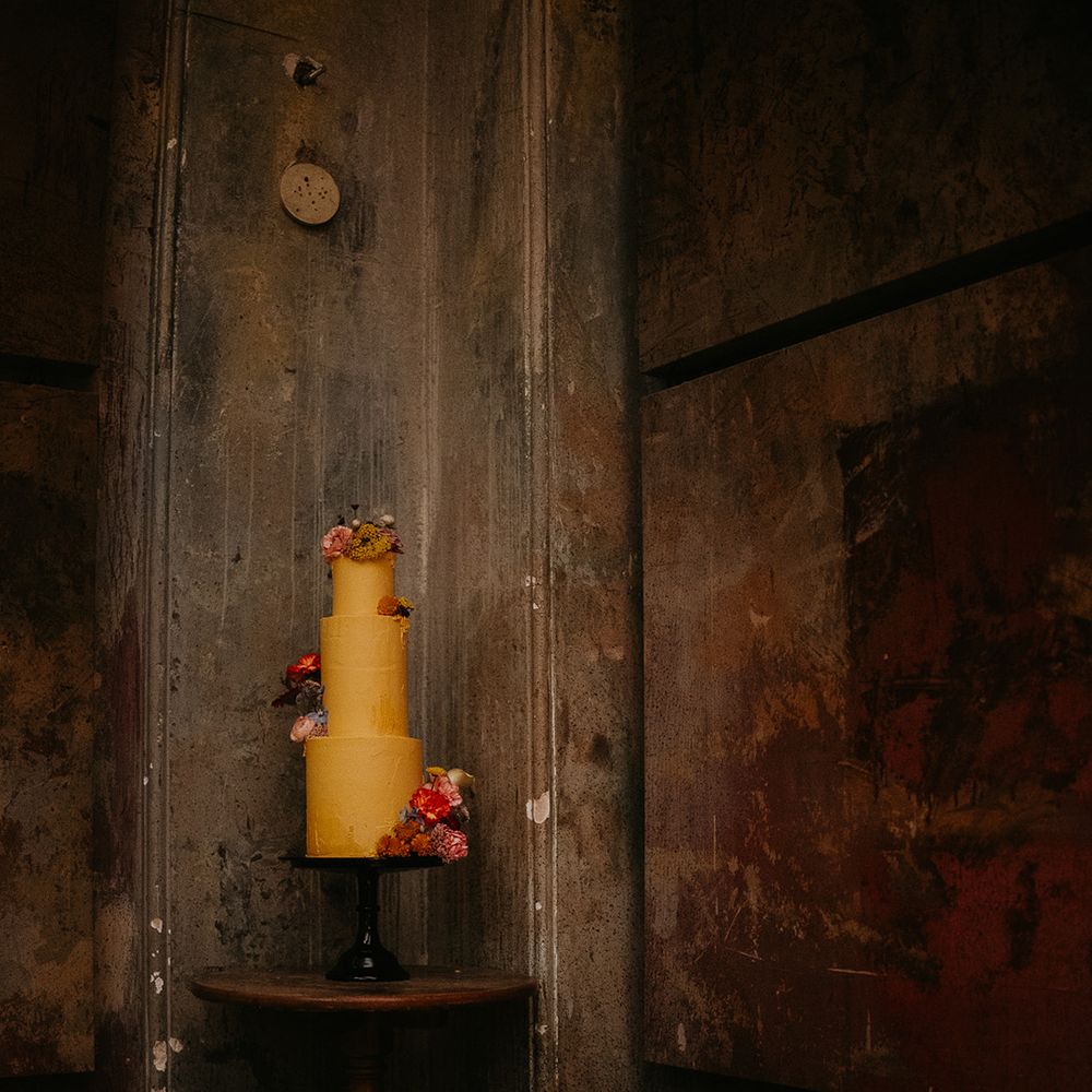 unique-yellow-three-tier-wedding-cake