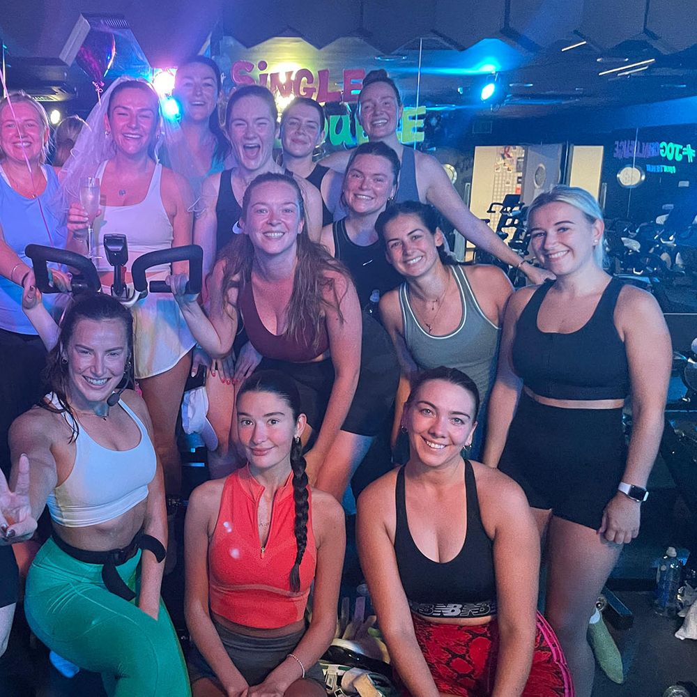Inside the studio at wellness hen do, Digme Fitness spin class