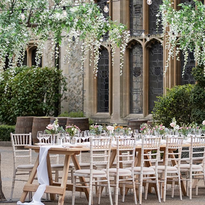 Banquet table outdoor wedding breakfast at Nutfield Priory hotel
