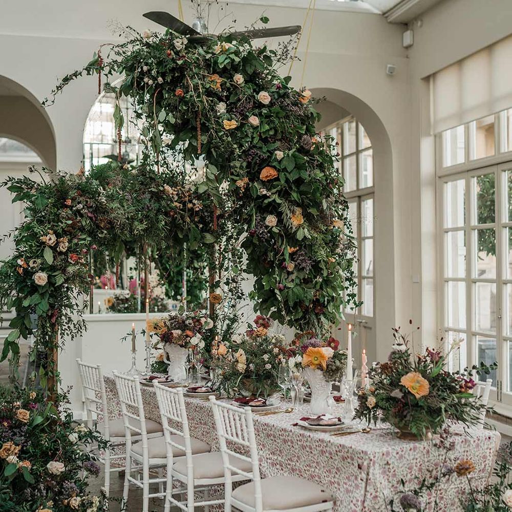 Botanical wedding decor at Buxted Park