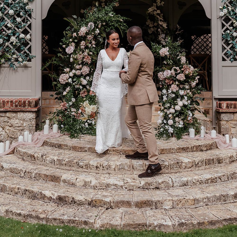 Outdoor wedding ceremony for bride and groom 