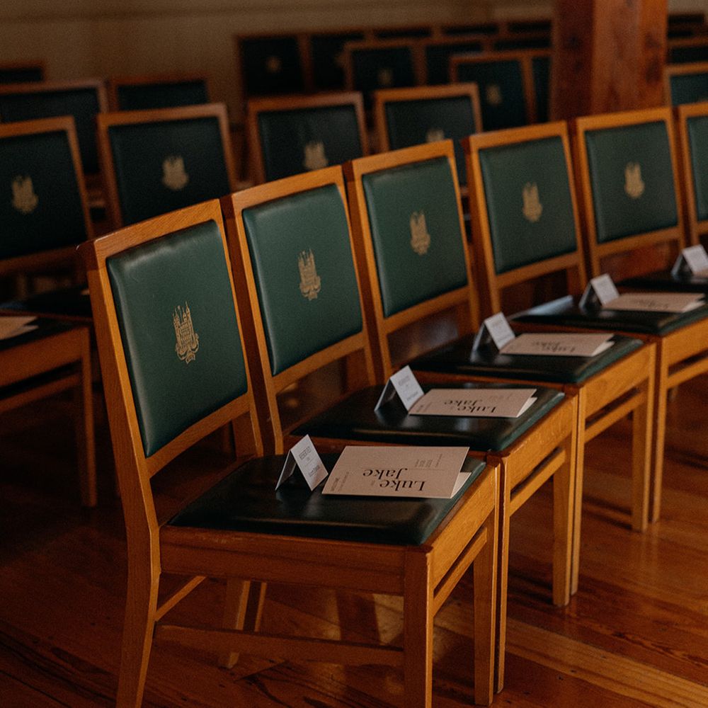 Green leather ceremony chairs at the Tower of London