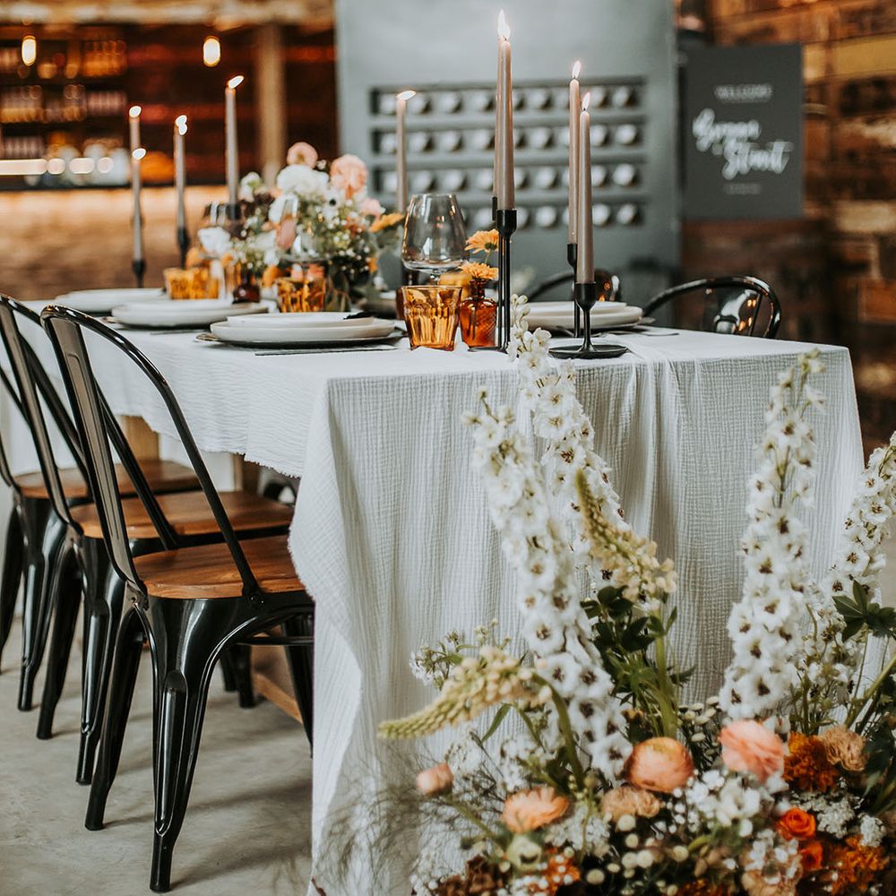 Intimate wedding breakfast at wedding in Lake District barn venue