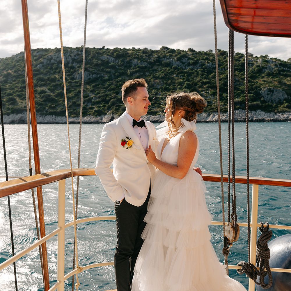 Couple portrait on wedding boat