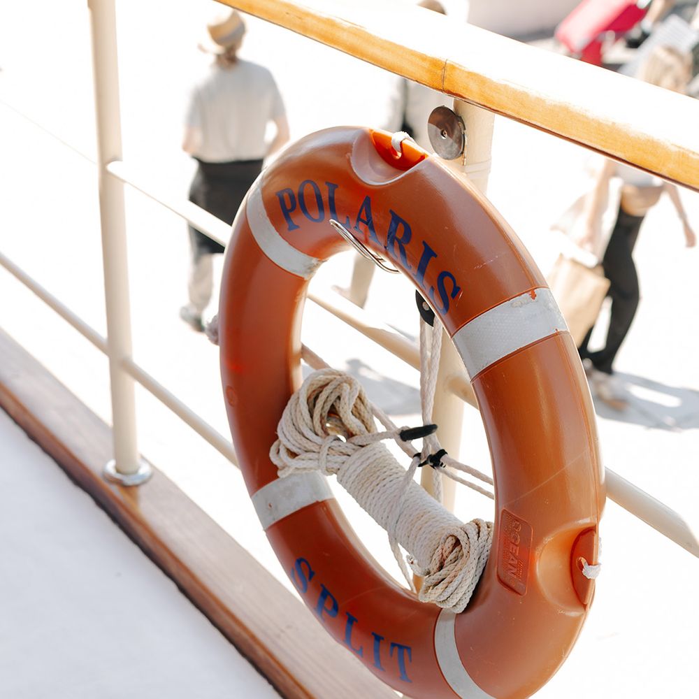 Life saving rubber ring on boat