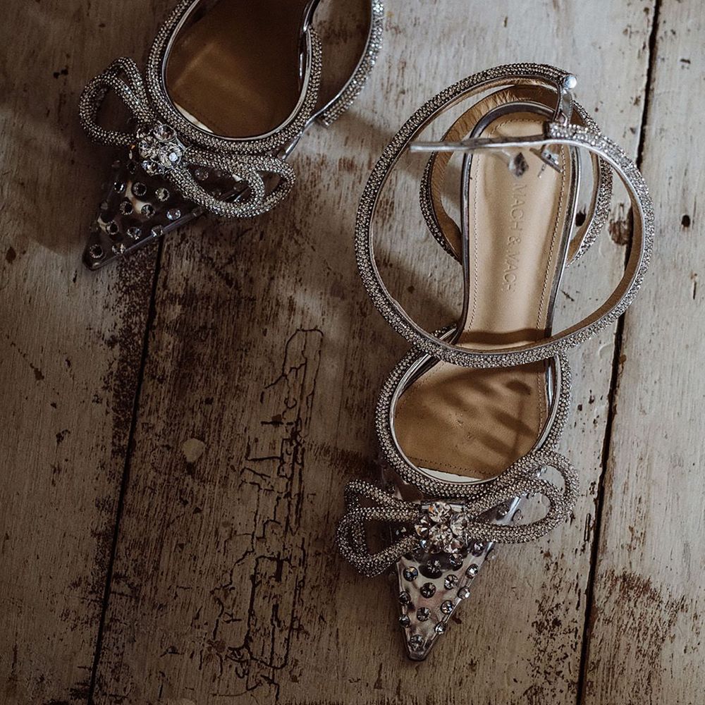 Mach & Mach sparkly wedding shoes with a jewelled bow