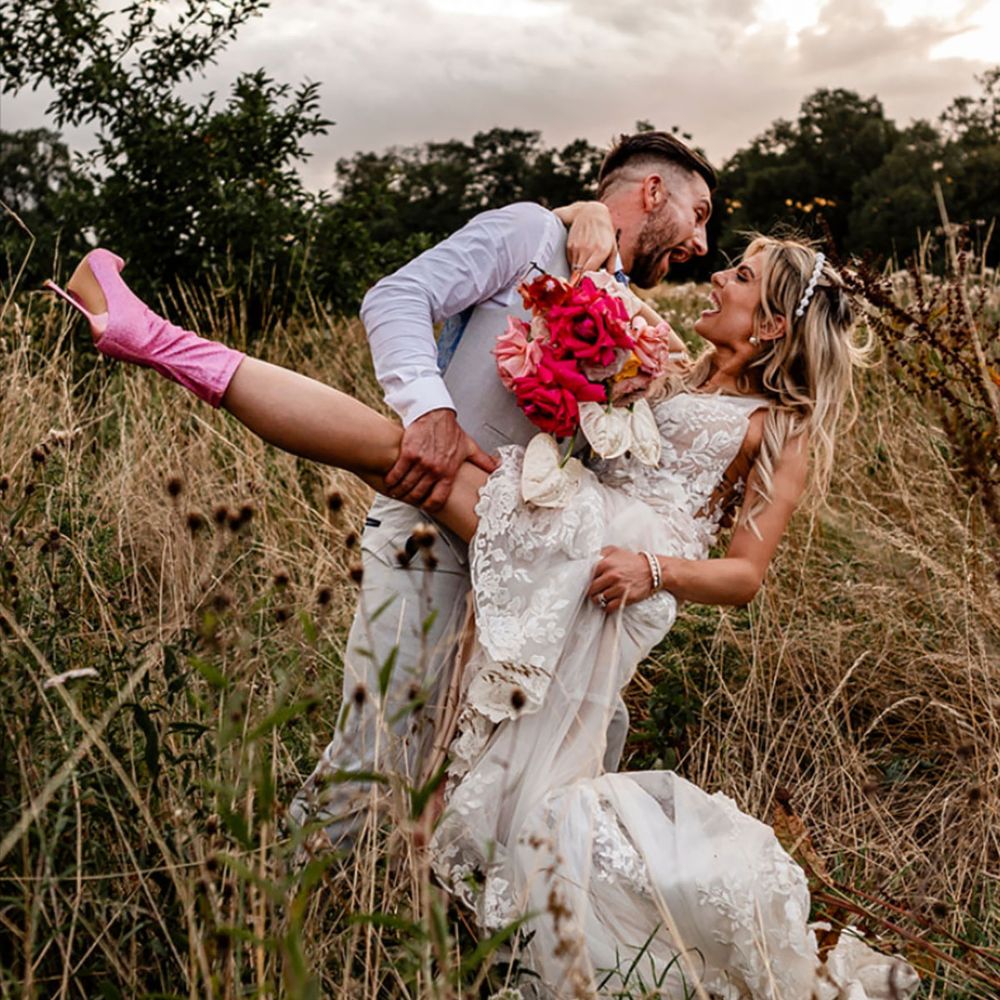 Pink sparkly heeled colourful wedding boots