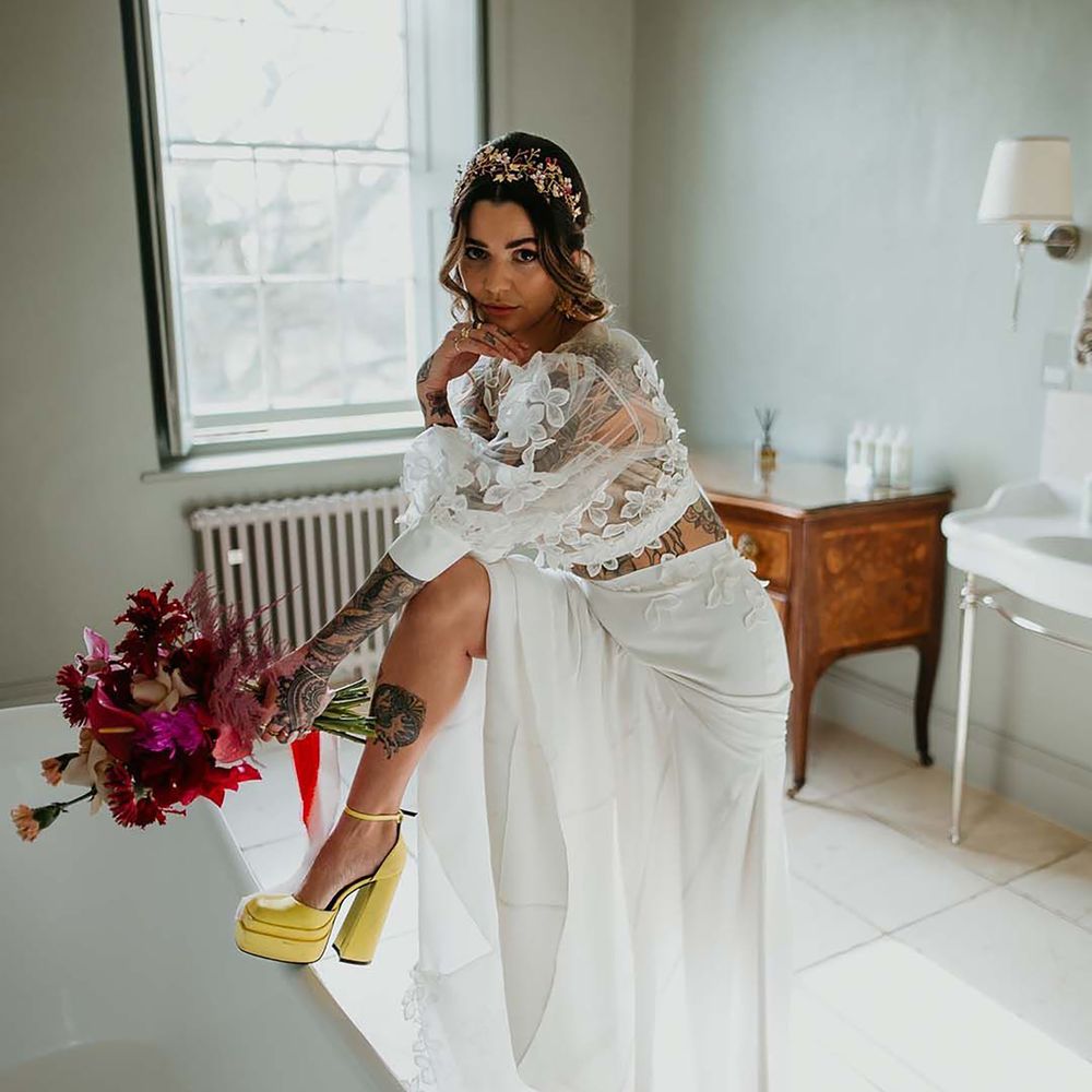 Neon yellow colourful wedding platform heels 