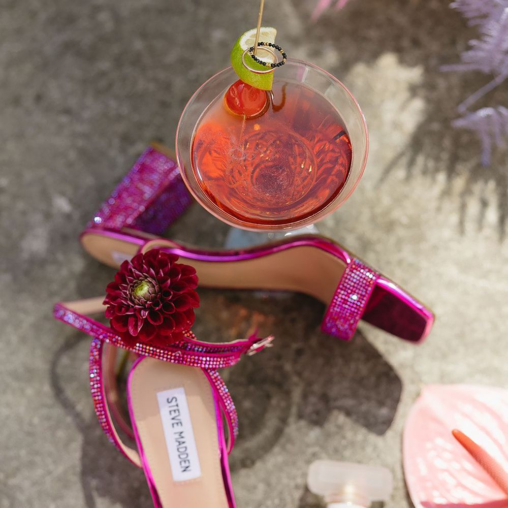 Sqaure toe hot pink metallic bejewelled Steve Madden wedding shoes