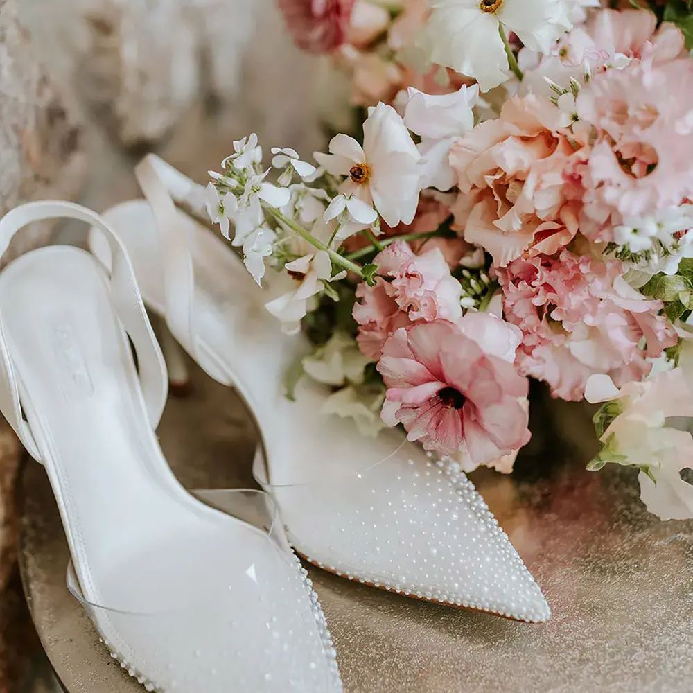 White sparkly beaded wedding bridal shoes 