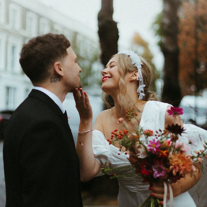 Bride and Groom at Islington Town Hall Wedding with First Look