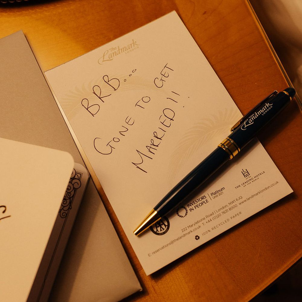 Note left by the bride at hotel