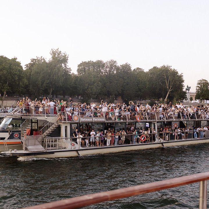 Wedding guests on yacht for wedding in Paris 