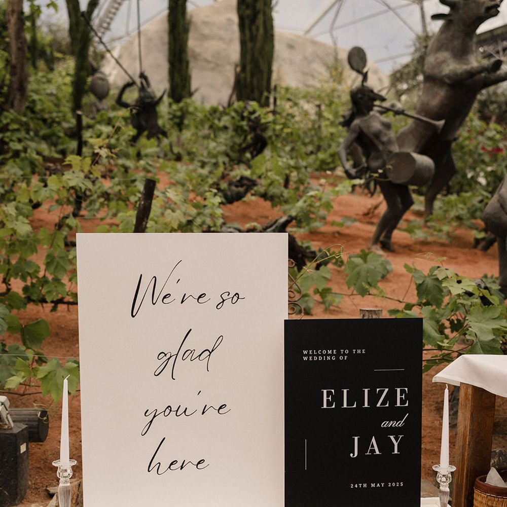 Black and white monochrome wedding signage 