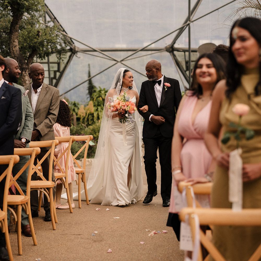Father of the bride walks bride down the aisle at The Eden Project