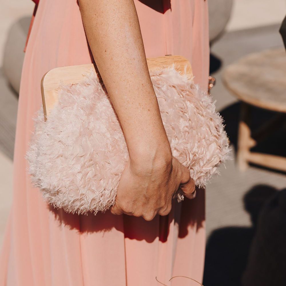 Pink wedding guest outfit with satin cover-up