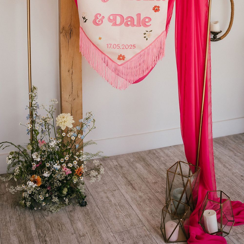 bright-pink-wedding-banner-welcome-sign