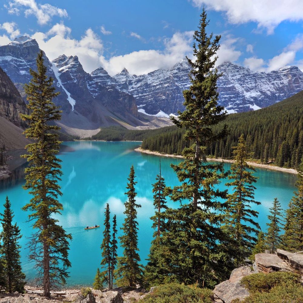 Mountain landscape with river and forest in Canada