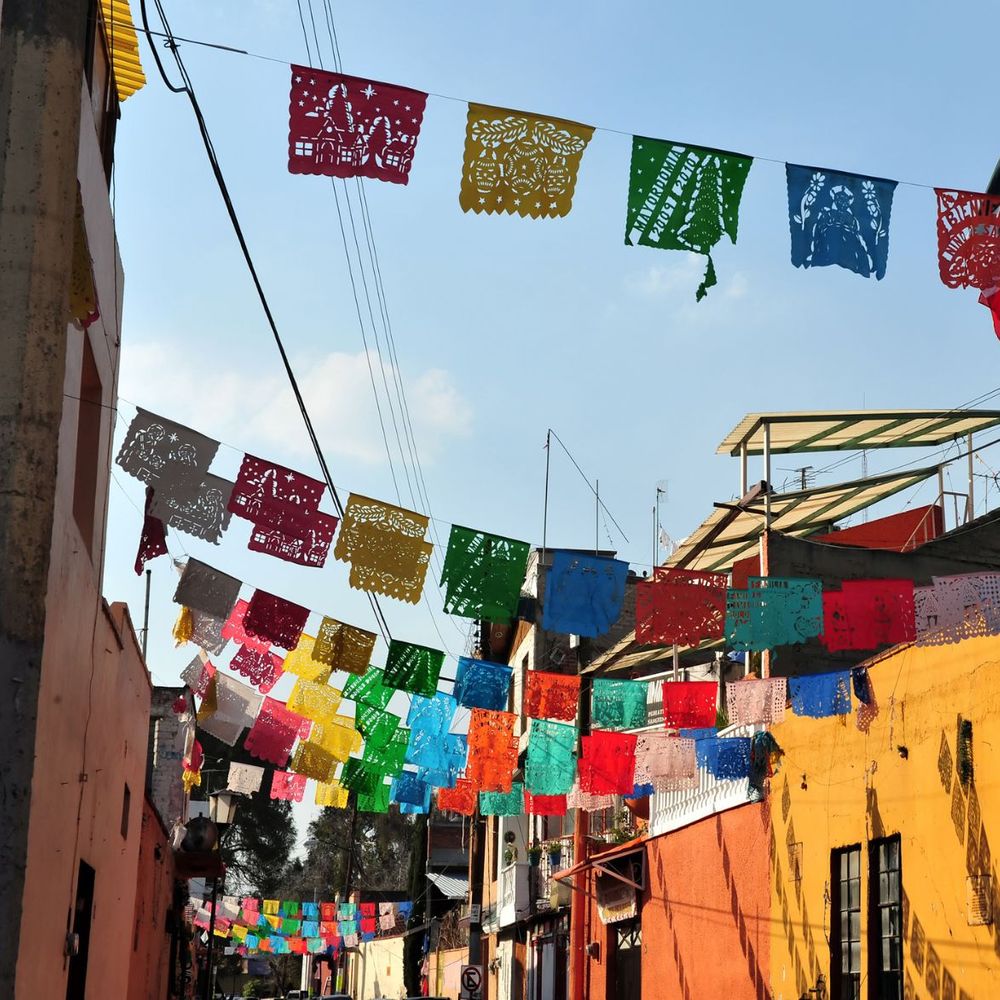 Mexico city colourful buildings and buntin