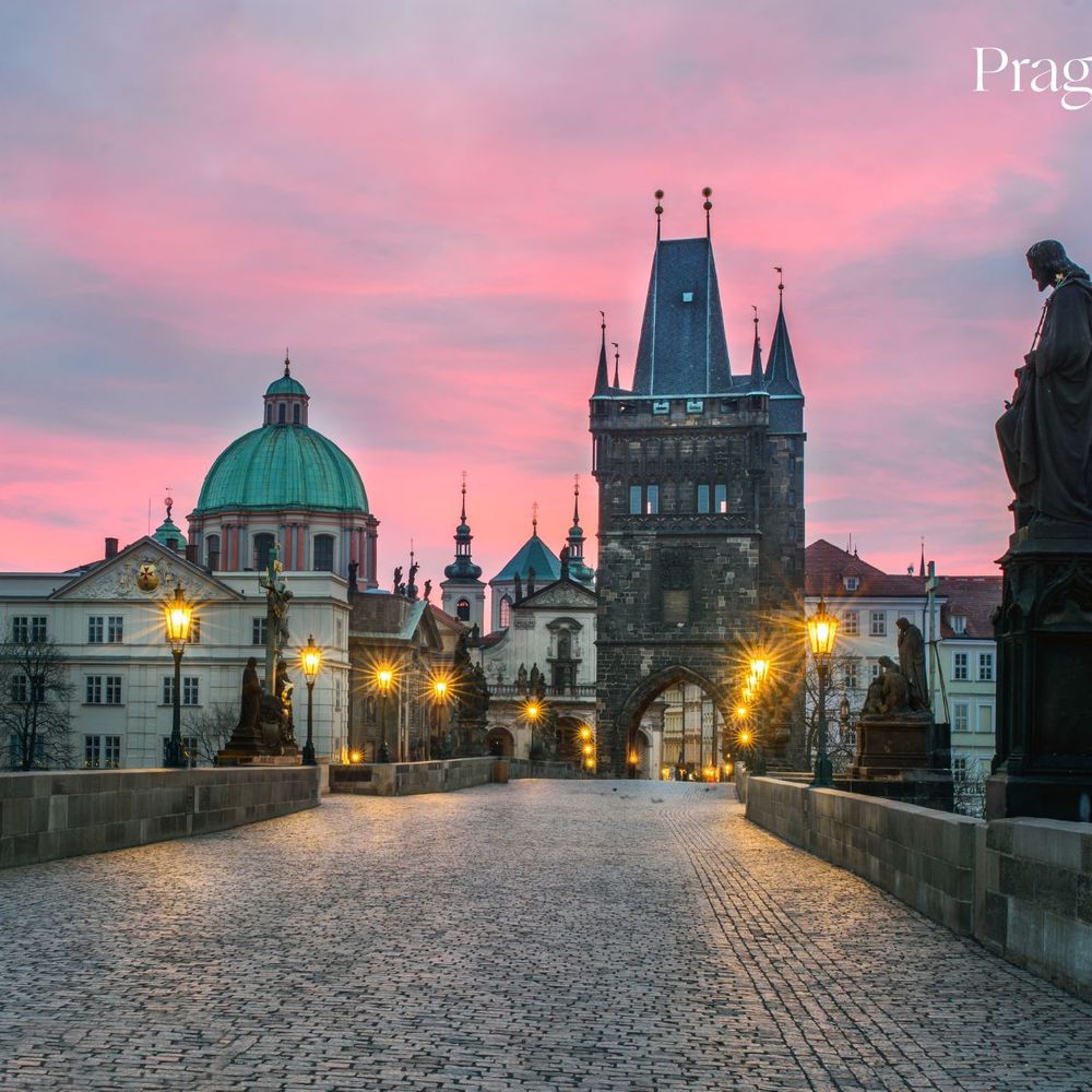Prague at sunset in the winter