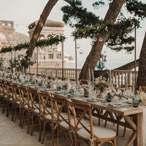 Banquet table decoration for wedding breakfast in Dubrovnik, Croatia