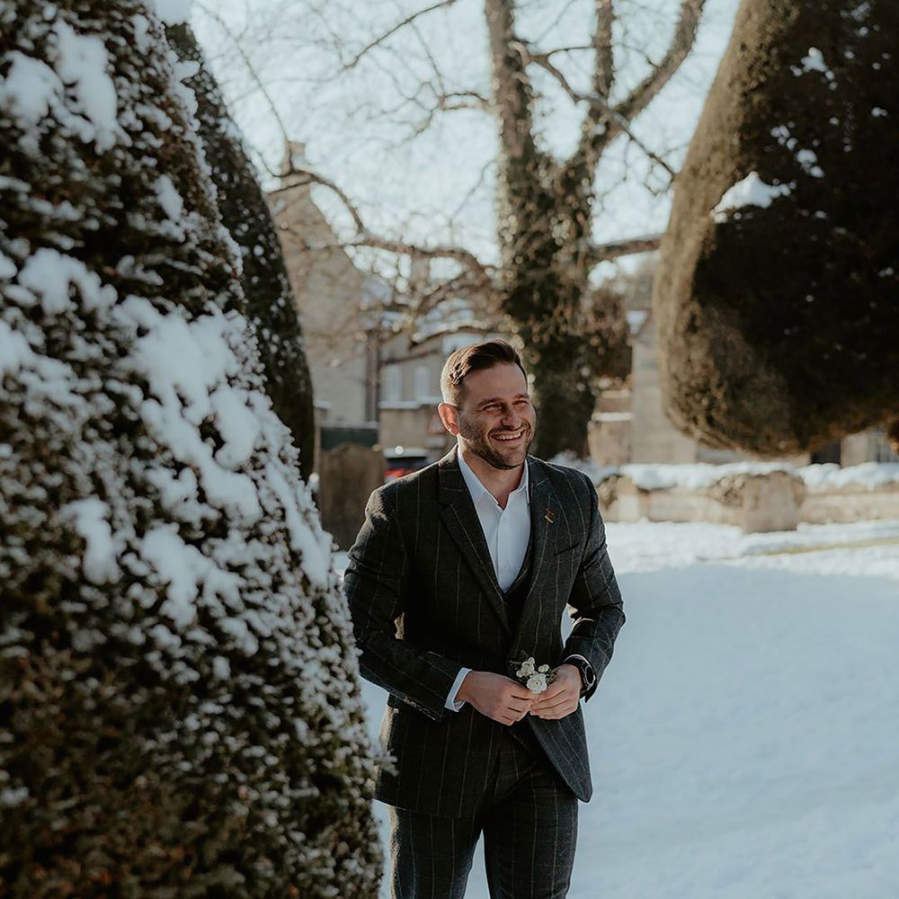 Checkered grey winter wedding suit 