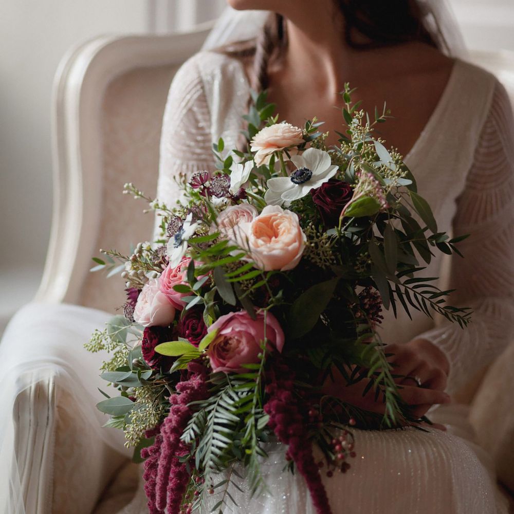 Burgundy and blush pink wedding bridal bouquet