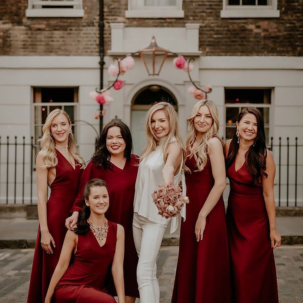 Burgundy satin slip bridesmaid dresses