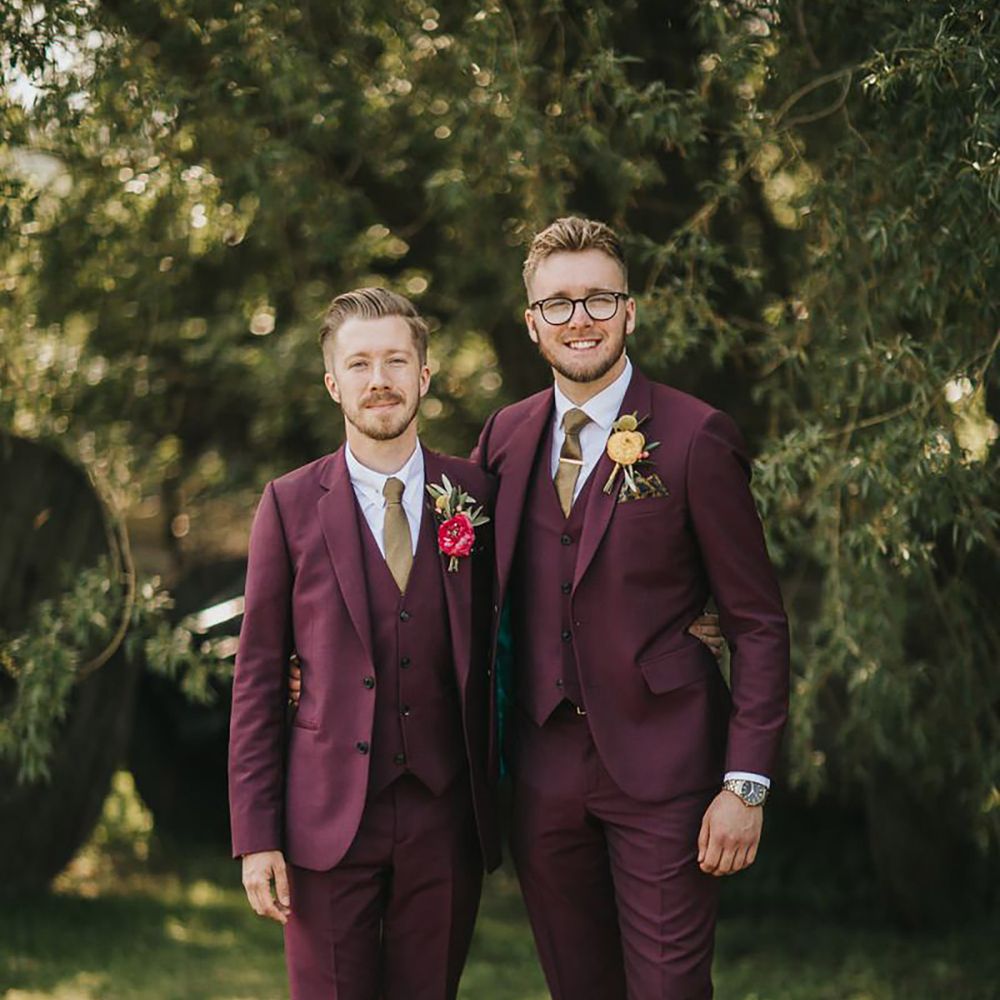 Burgundy, dark purple wedding suits for men