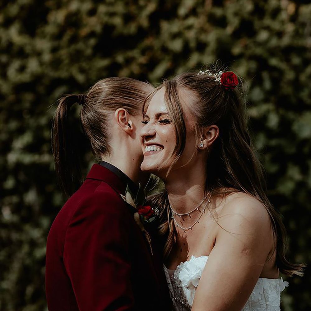 Dark red bridal suit