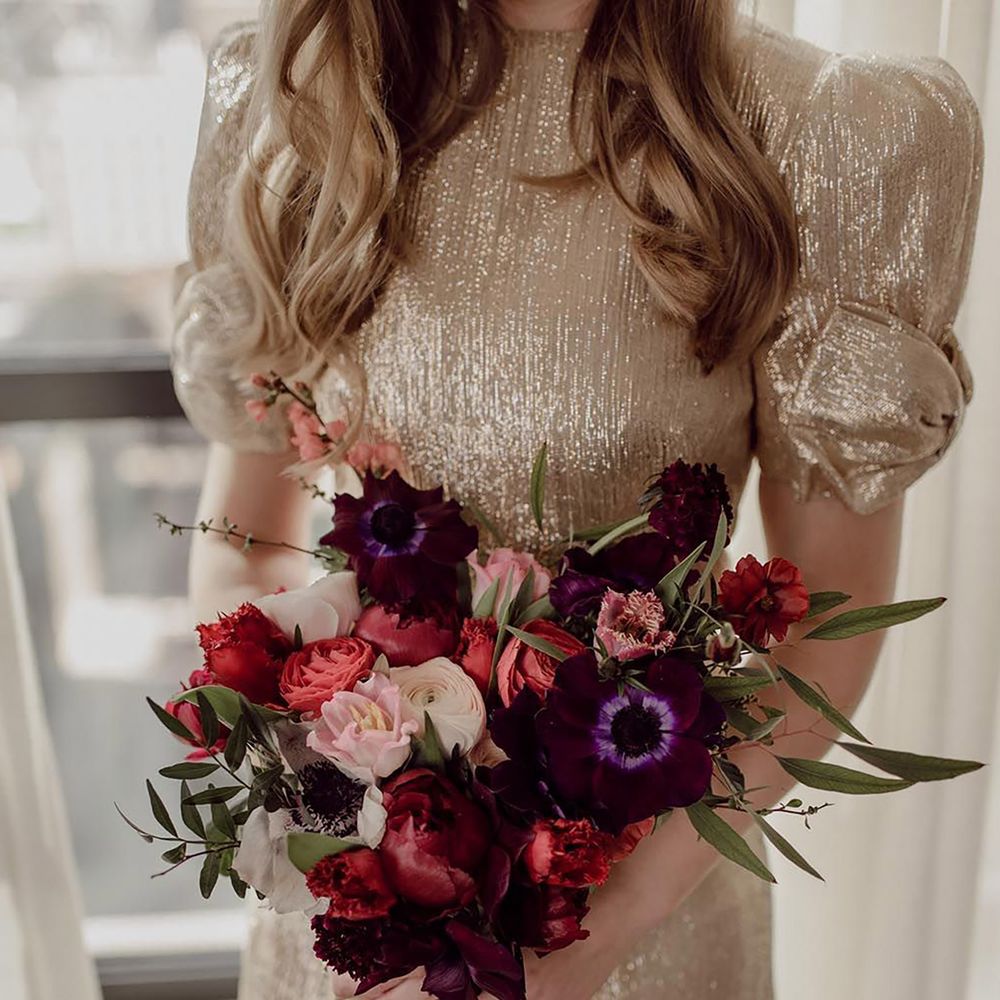 Red and purple wedding flowers bridal bouquet