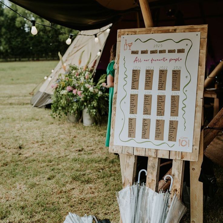DIY Wedding Table Plan Sign & Umbrellas