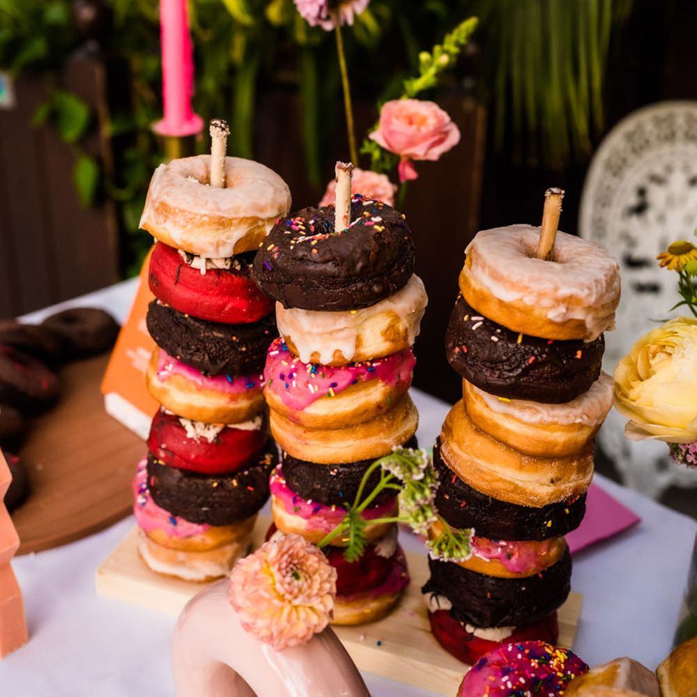 Colourful iced doughnuts 